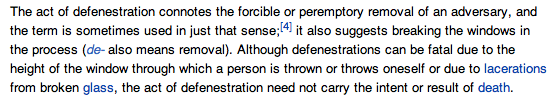 Wikipedia Definition of Defenestration