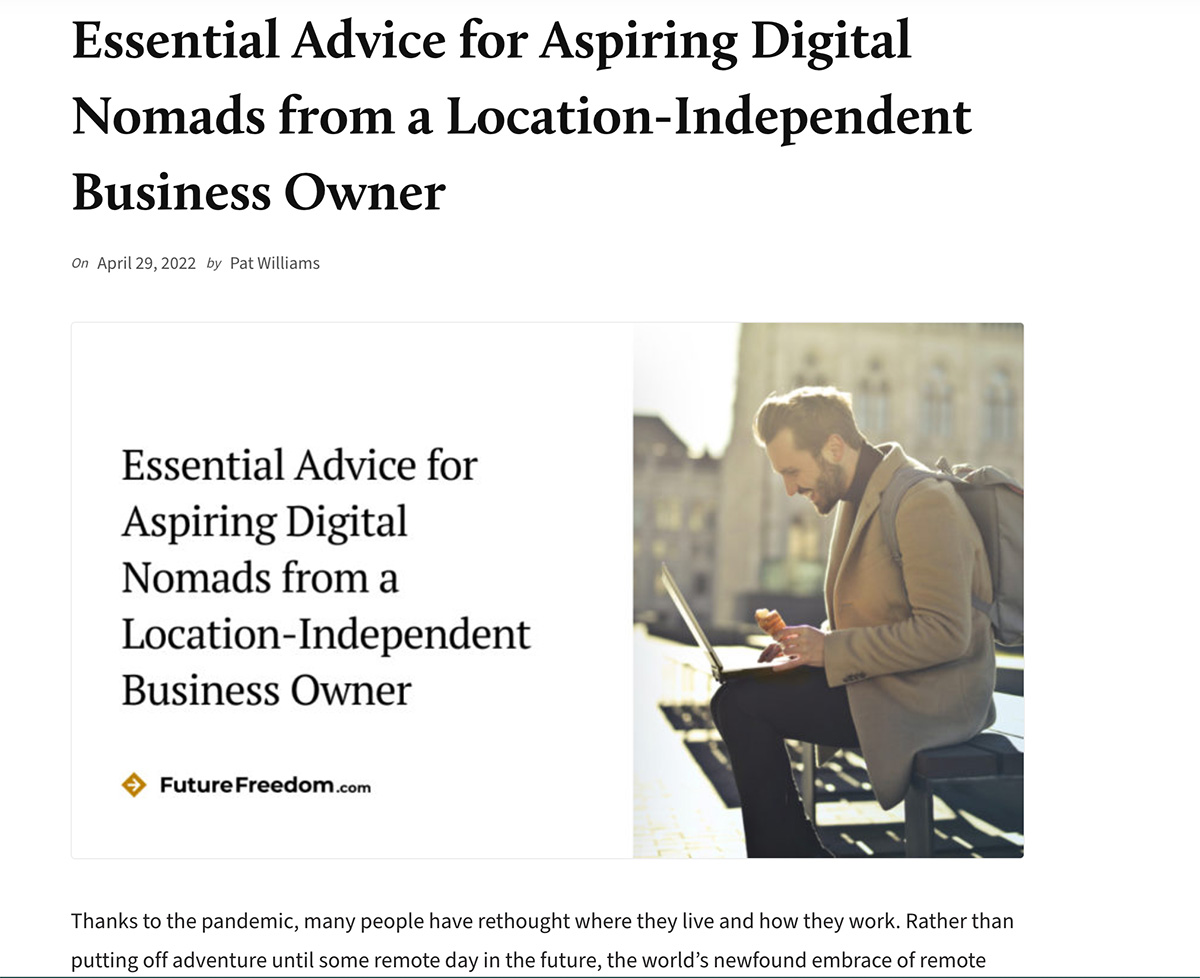 Future Freedom Guest Post: Essential Advice for Aspiring Digital Nomads from a Location-Independent Business Owner