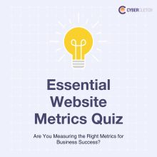 Essential Website Metrics Quiz graphic with a light bulb (square version)