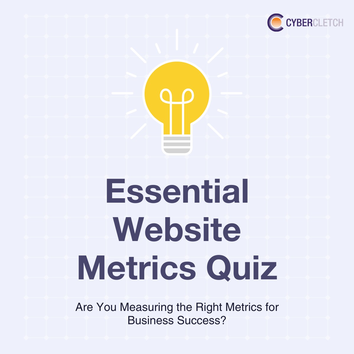 Essential Website Metrics Quiz graphic with a light bulb (square version)