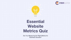 Essential Website Metrics Quiz graphic with a light bulb (long version)