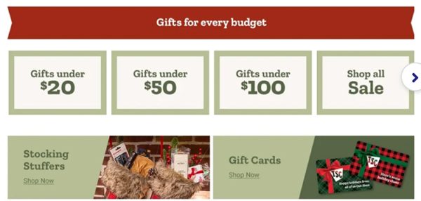 This screenshot of the Tractor Supply Co website shows they use Gift Cards as one of their holiday marketing ideas.