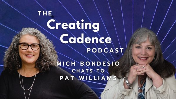 Creating Cadence Podcast text with Mich Bondesio talks to Pat Williams, with their picture and the blue Creating Cadence background.