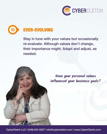 How to set Values-Aligned Business Goals page 5 - Step 10. Keep evolving your purpose driven business and values.